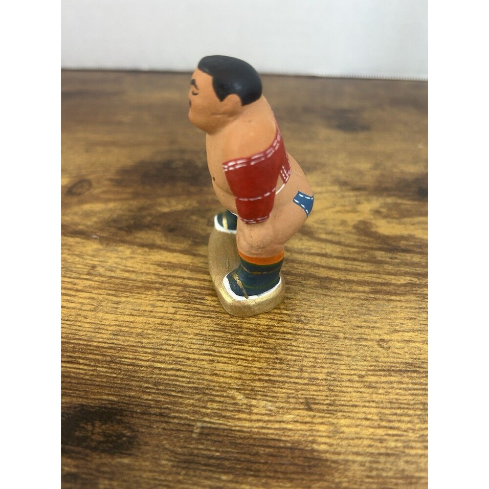 Vintage Hand Painted Sumo Wrestler Figurine Folk Art Miniature Statue Decor - Picture 4 of 11
